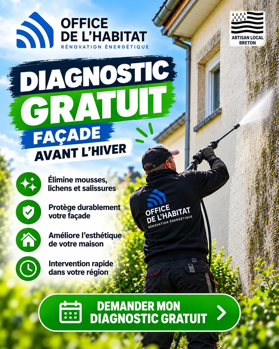 Office de l'Habitat : technicien réalisant un traitement de façade, diagnostic gratuit avant l'hiver
