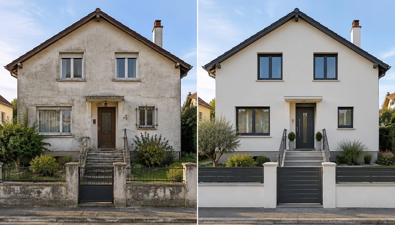 Maison avant et après isolation thermique extérieure