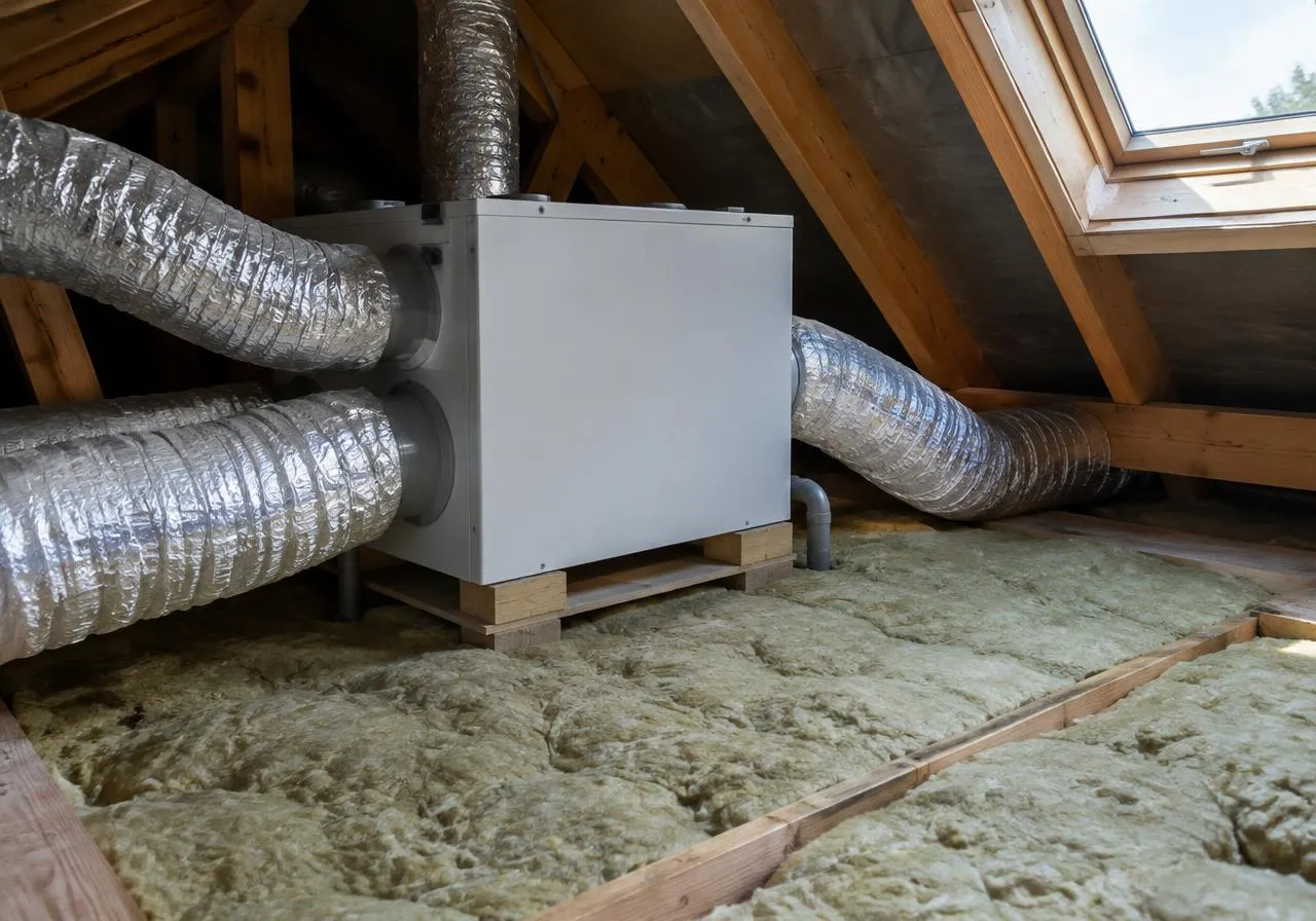Caisson de ventilation installé dans les combles d'une maison en Bretagne